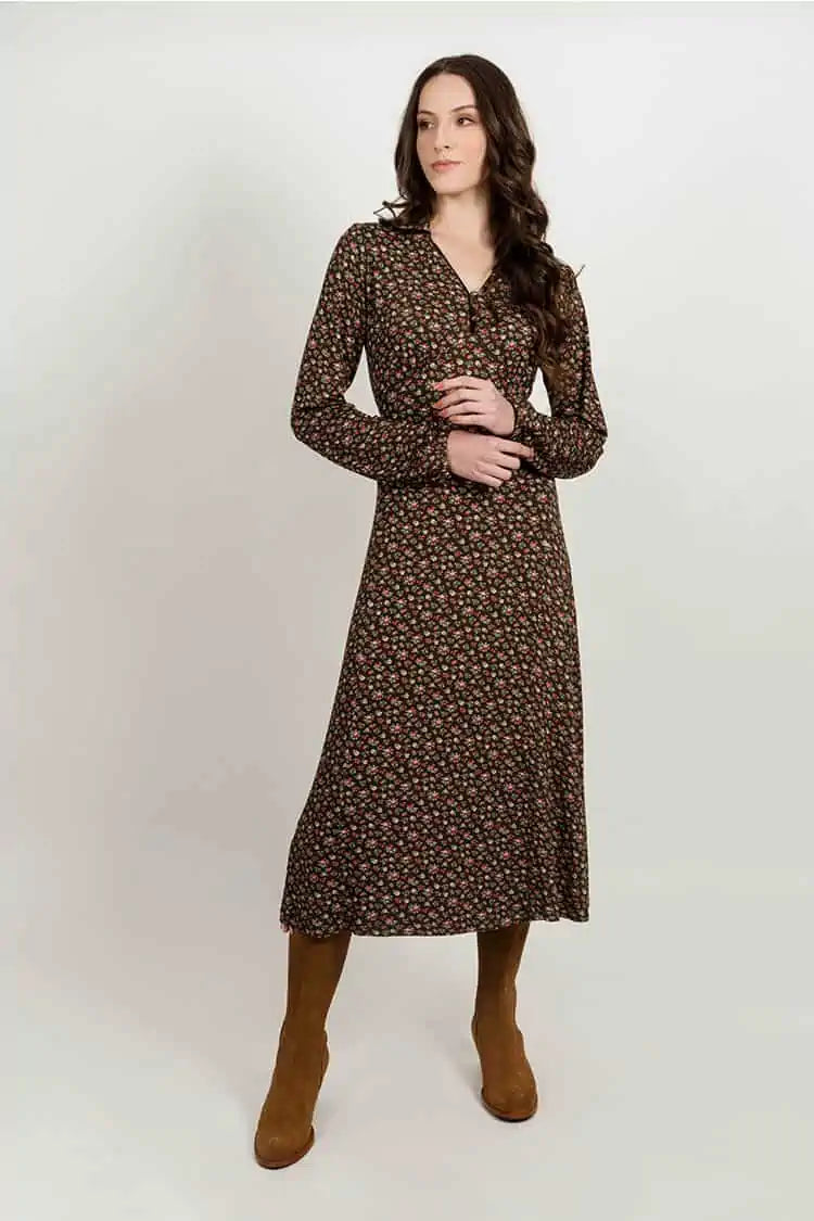 Sally Dress - Ditsy Brown