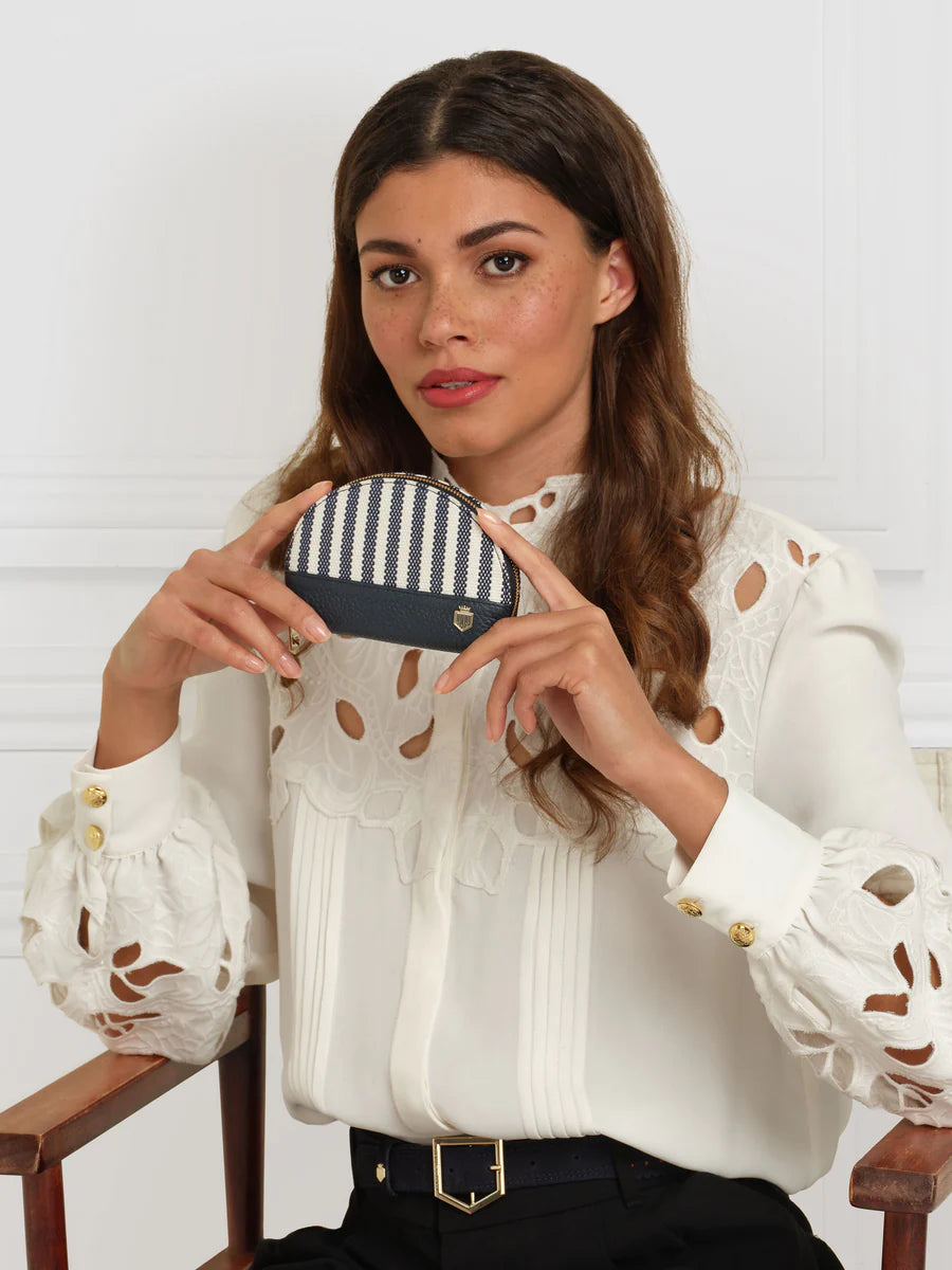 Chiltern Coin Purse - Navy Stripe Suede