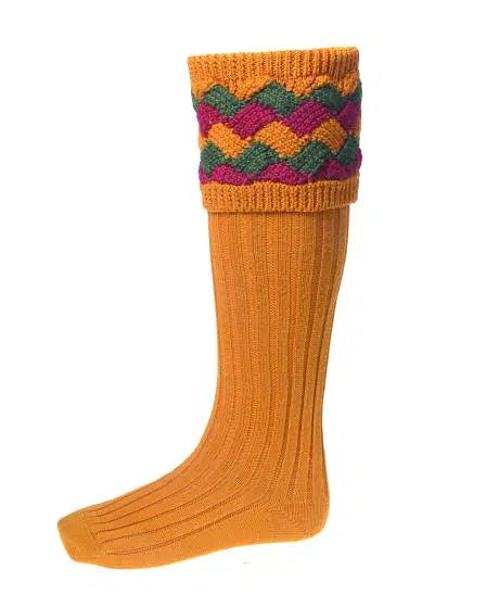 Bowhill Socks with Garter Ties - Ochre