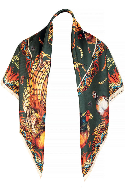 Silk Scarf 'Heads or Tails' - Khaki