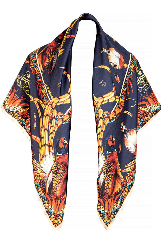 Silk Scarf 'Heads or Tails' - Navy
