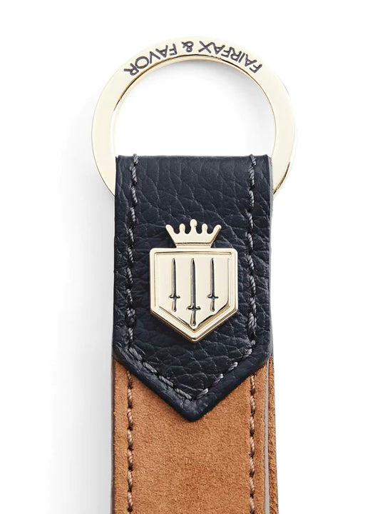 Key Ring - Tan/Navy Leather & Suede