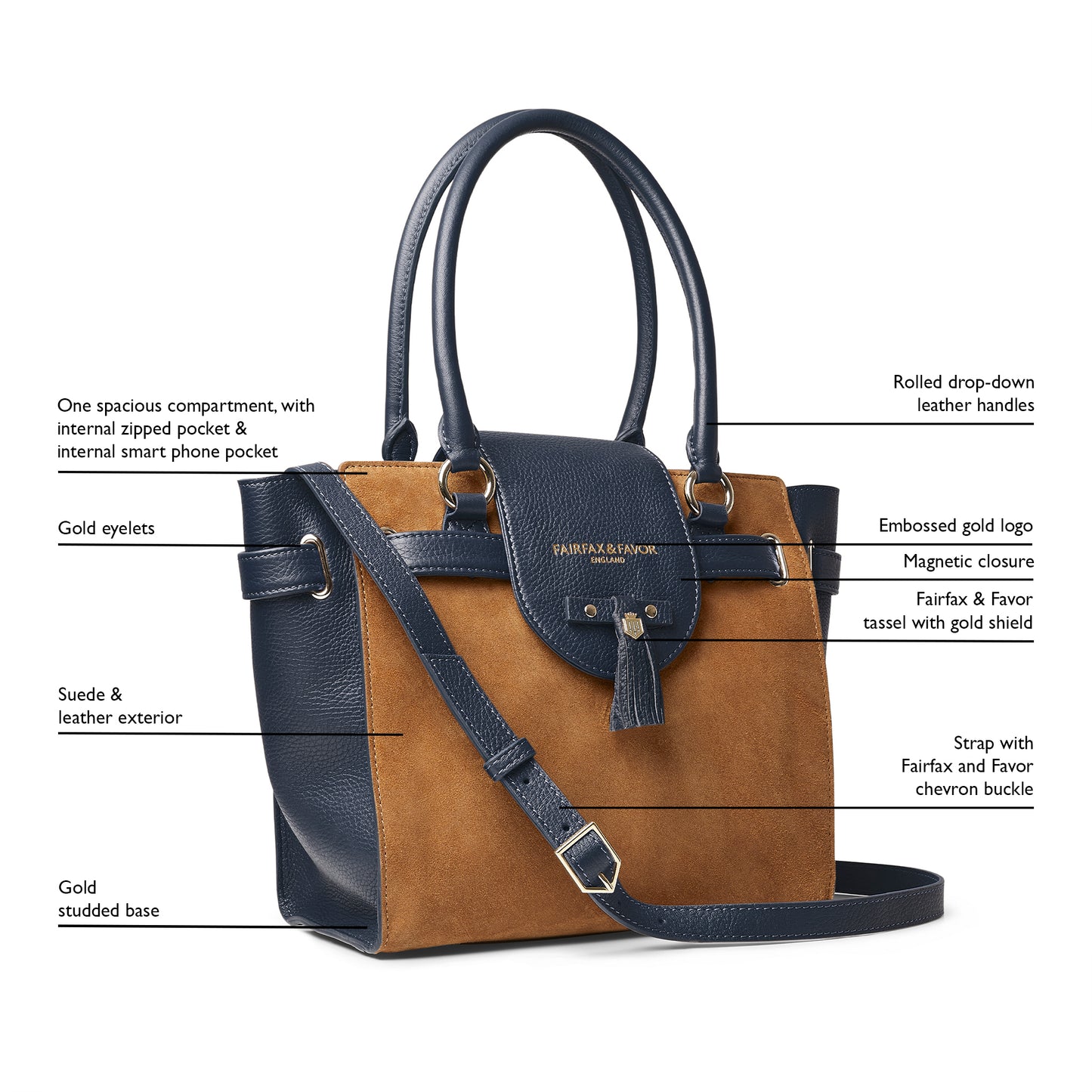 Windsor Tote Tan/Navy Suede