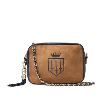 Finsbury Cross Body Bag - Tan/Navy Suede