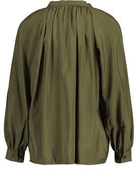 Stand Collar Blouse - Hunter Green