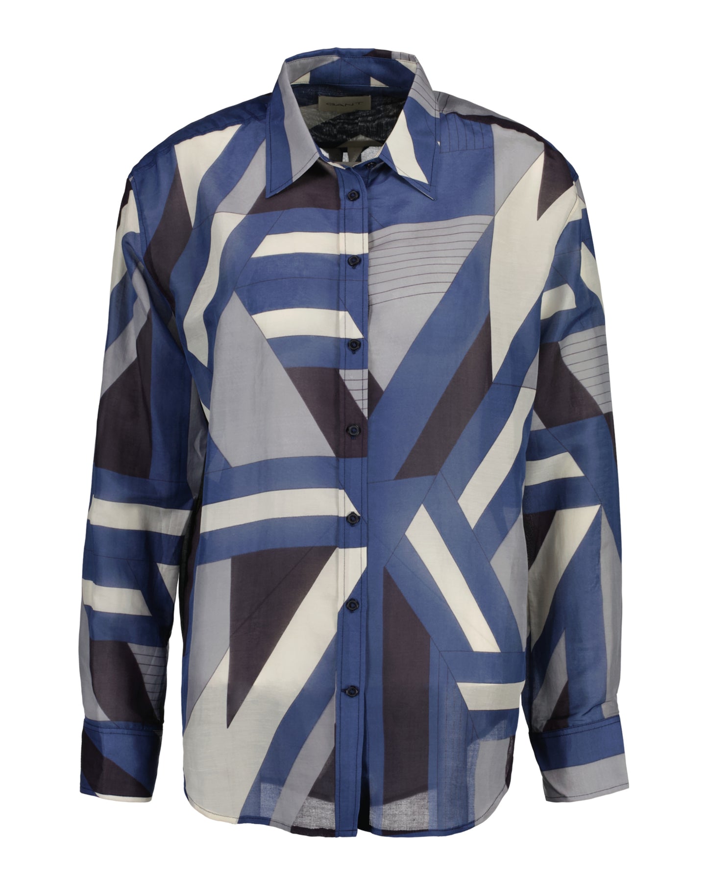 Relaxed Fit Letters Print Cotton Silk Shirt - Dusty Blue Sea