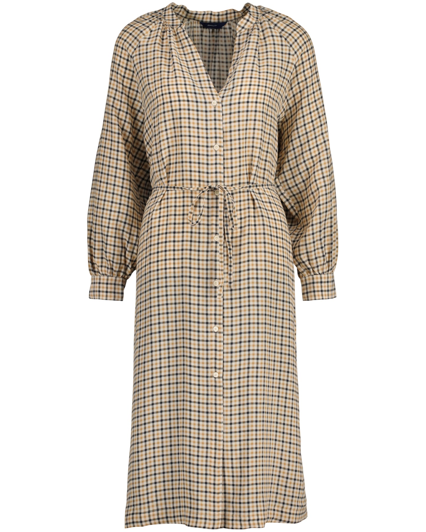 Check Stand Collar Shirt Dress - Toffee Beige