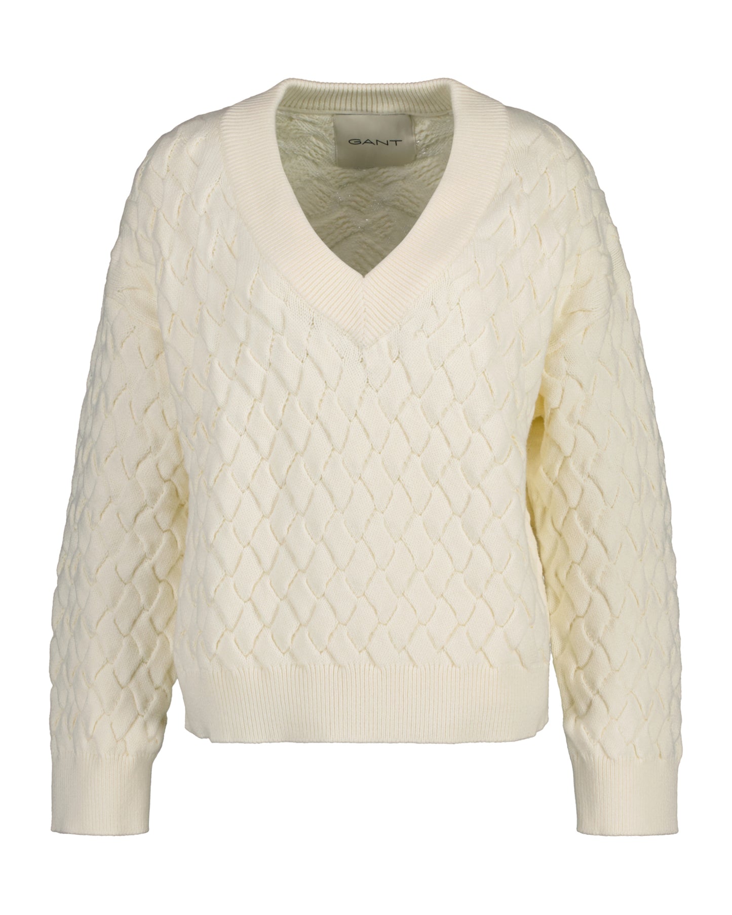 Textured Cotton V-Neck - Cream