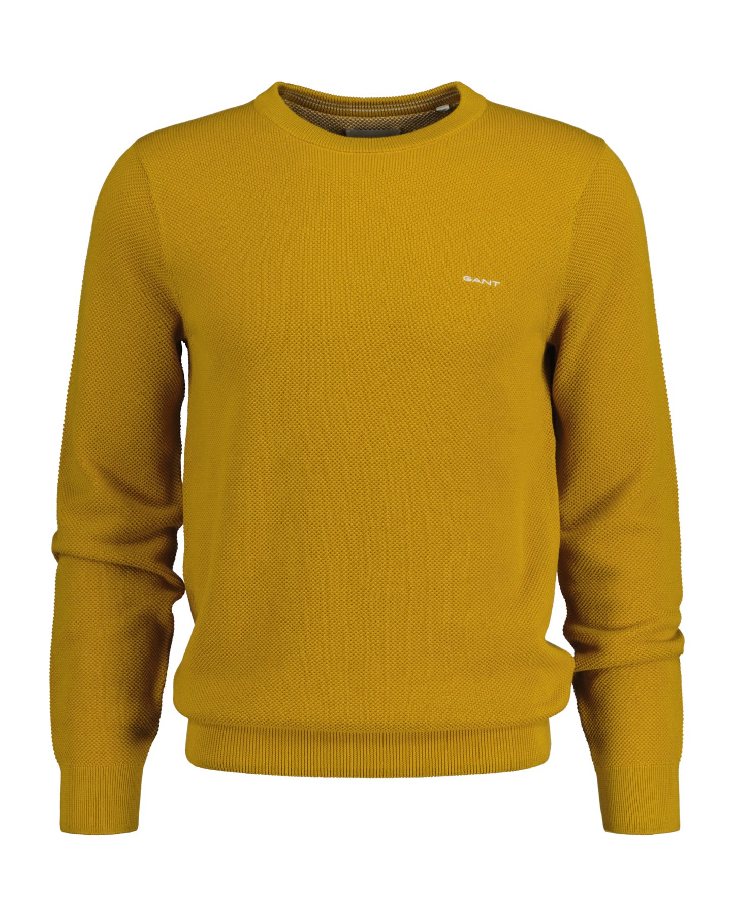 Cotton Piqué Crew Neck Sweater - Dark Mustard Yellow