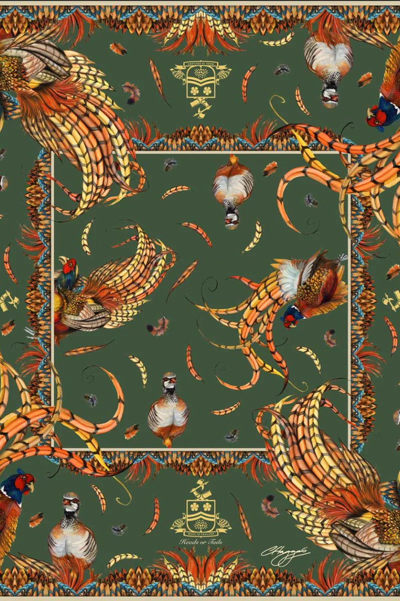 Silk Scarf 'Heads or Tails' - Khaki