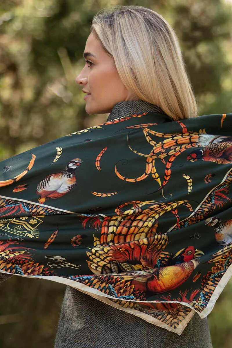 Silk Scarf 'Heads or Tails' - Khaki