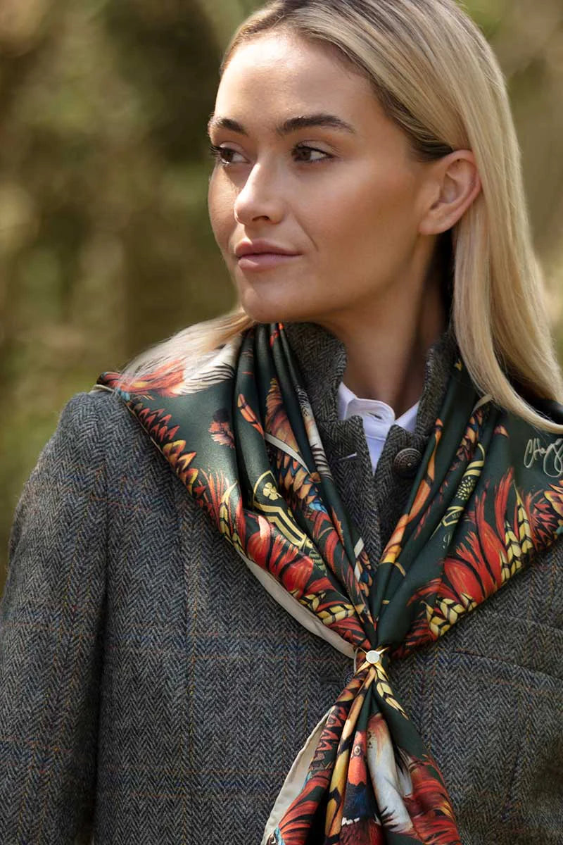 Silk Scarf 'Heads or Tails' - Khaki