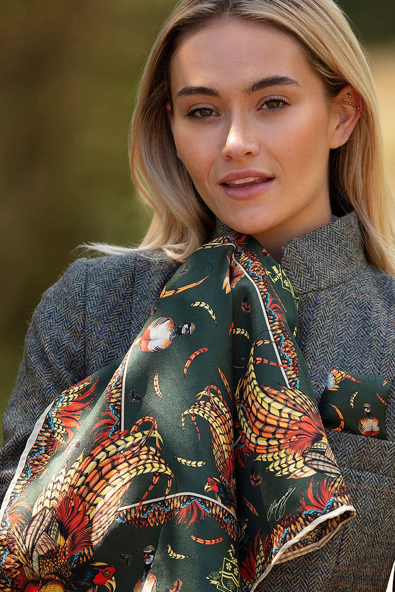 Silk Scarf 'Heads or Tails' - Khaki