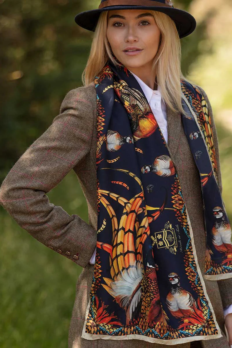 Silk Scarf 'Heads or Tails' - Navy