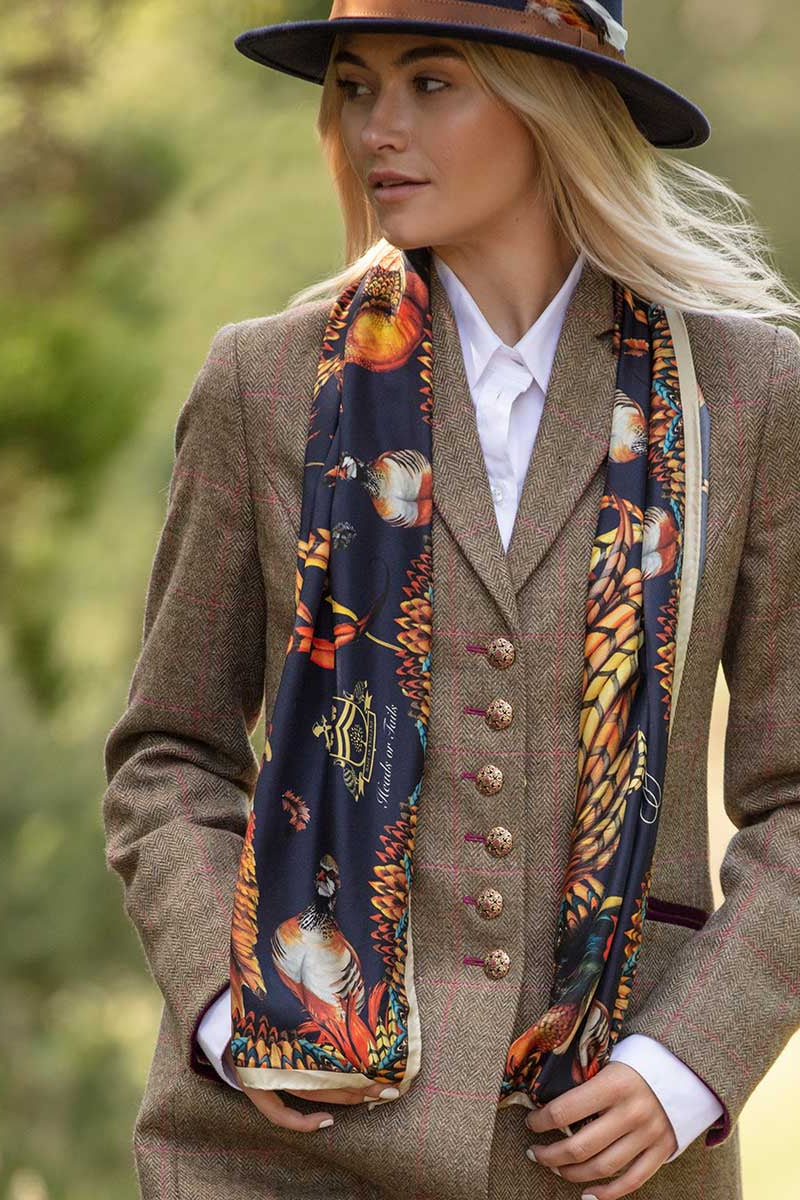 Silk Scarf 'Heads or Tails' - Navy