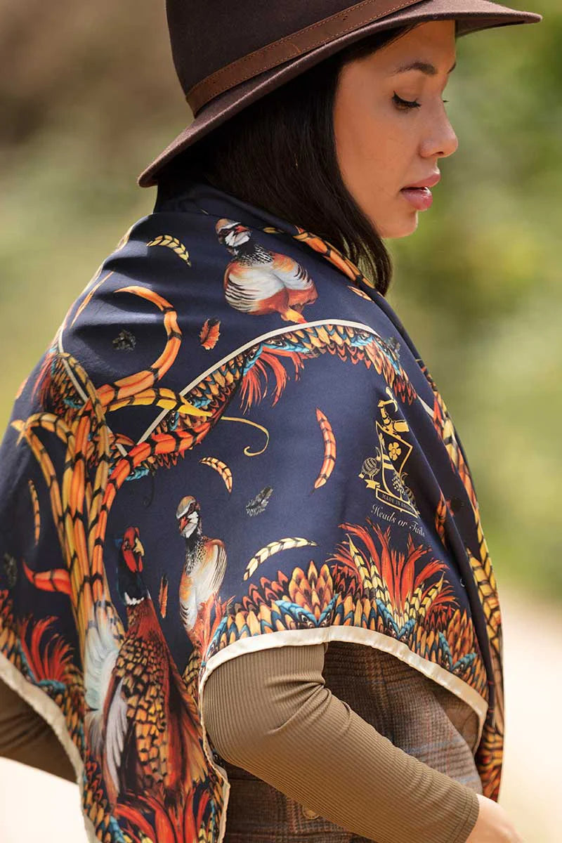 Silk Scarf 'Heads or Tails' - Navy