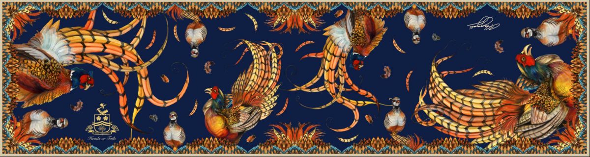 Silk Scarf 'Heads or Tails' - Navy