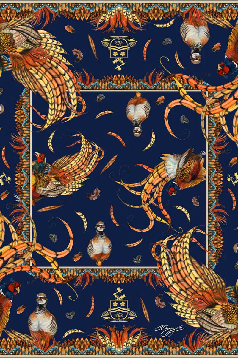 Silk Scarf 'Heads or Tails' - Navy