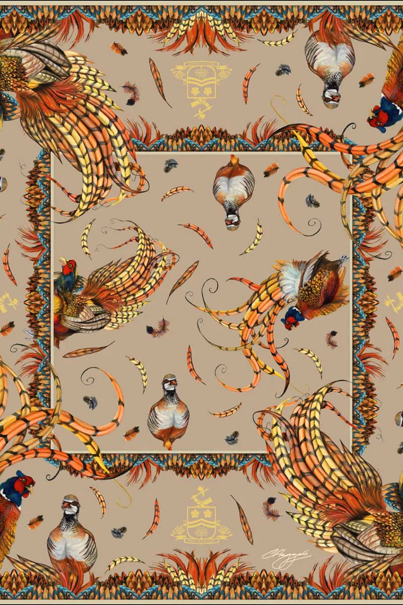 Large Square Silk Scarf 'Heads or Tails' - Toffee