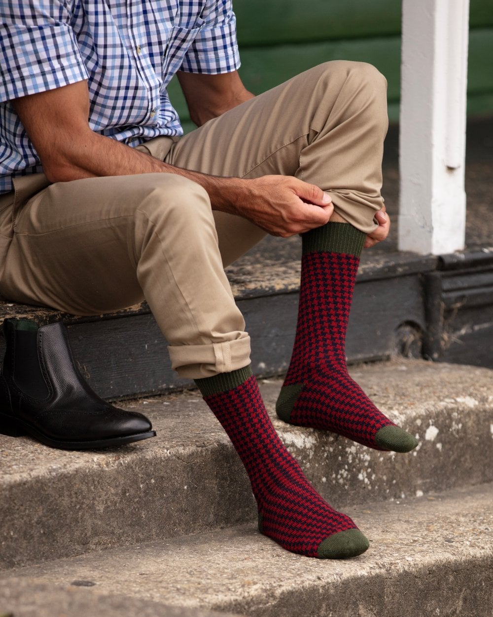 Houndstooth Short Socks - Spruce