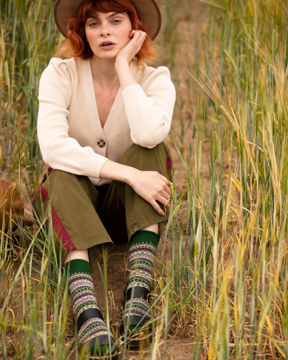 Lady Fairisle Short Socks - Green