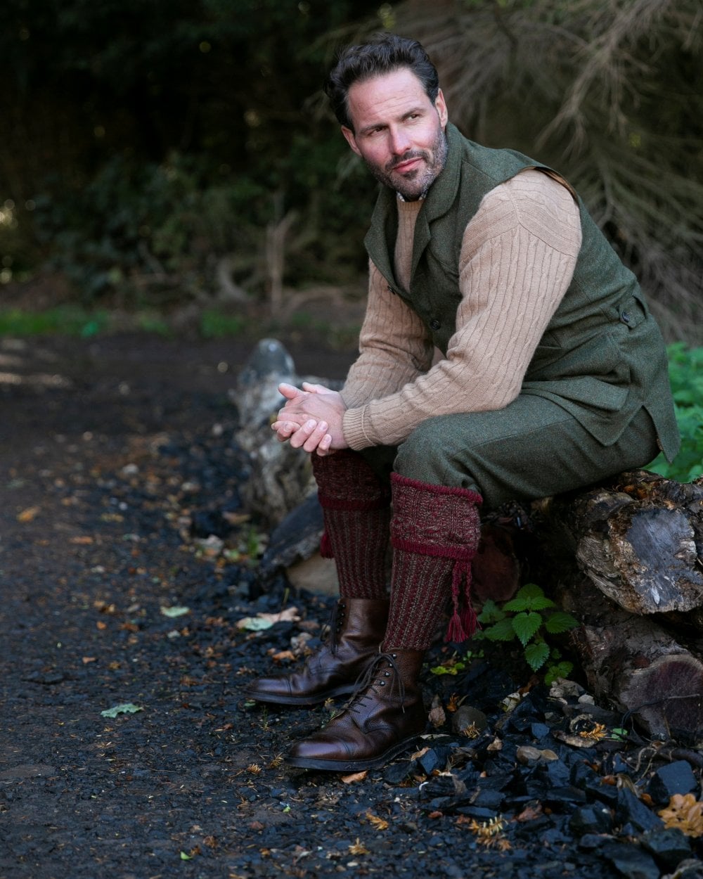 Reiver Shooting Socks with Garter Ties - Merlot