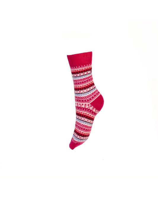 Lady Fairisle Short Socks - Fuchsia