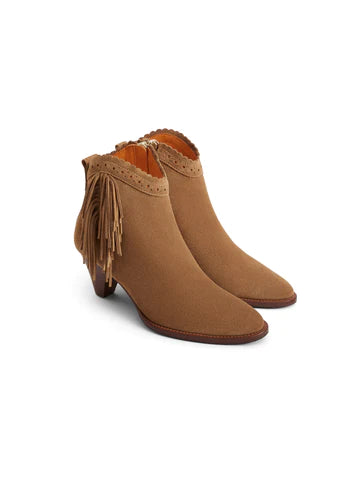 Fringed Regina Ankle Boot - Tan Suede