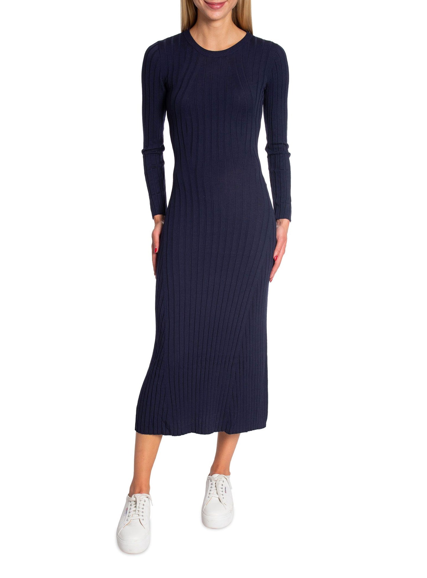 Ribbed C-Neck Dress - Evening Blue