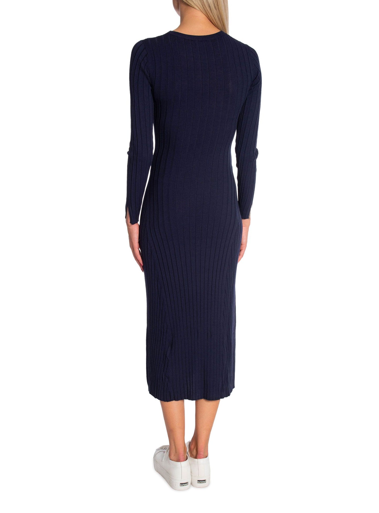 Ribbed C-Neck Dress - Evening Blue