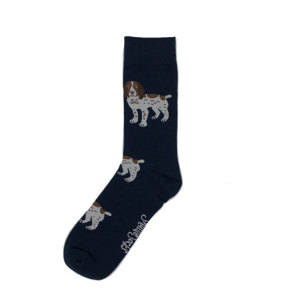 Navy Brown & White Spaniel Socks - Adult