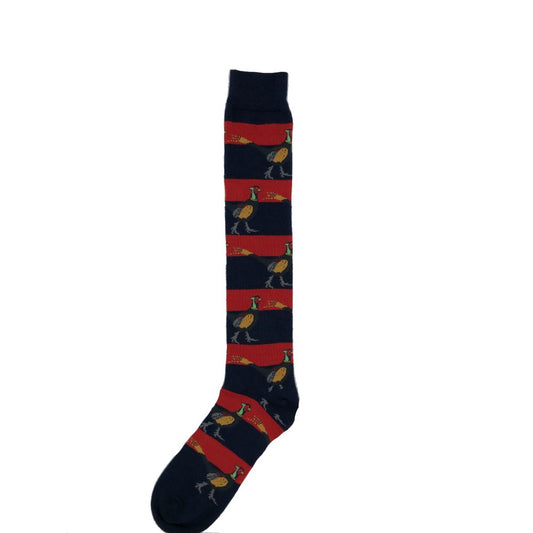 Navy & Red Long Pheasant Welly Socks - Adult
