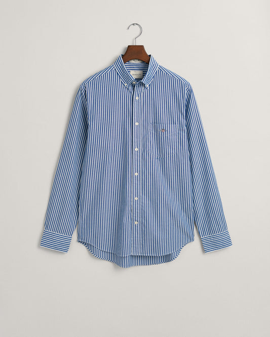 Regular Fit Striped Poplin Shirt - College Blue