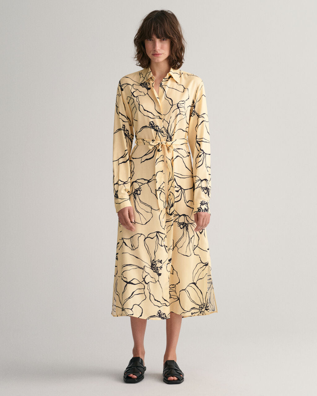 Line Drawing Shirt Dress - Dusty Light Yellow