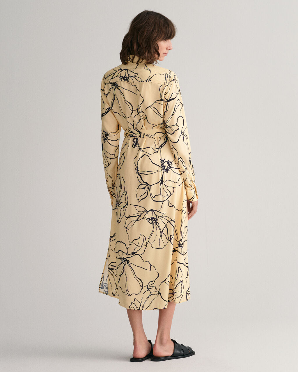 Line Drawing Shirt Dress - Dusty Light Yellow