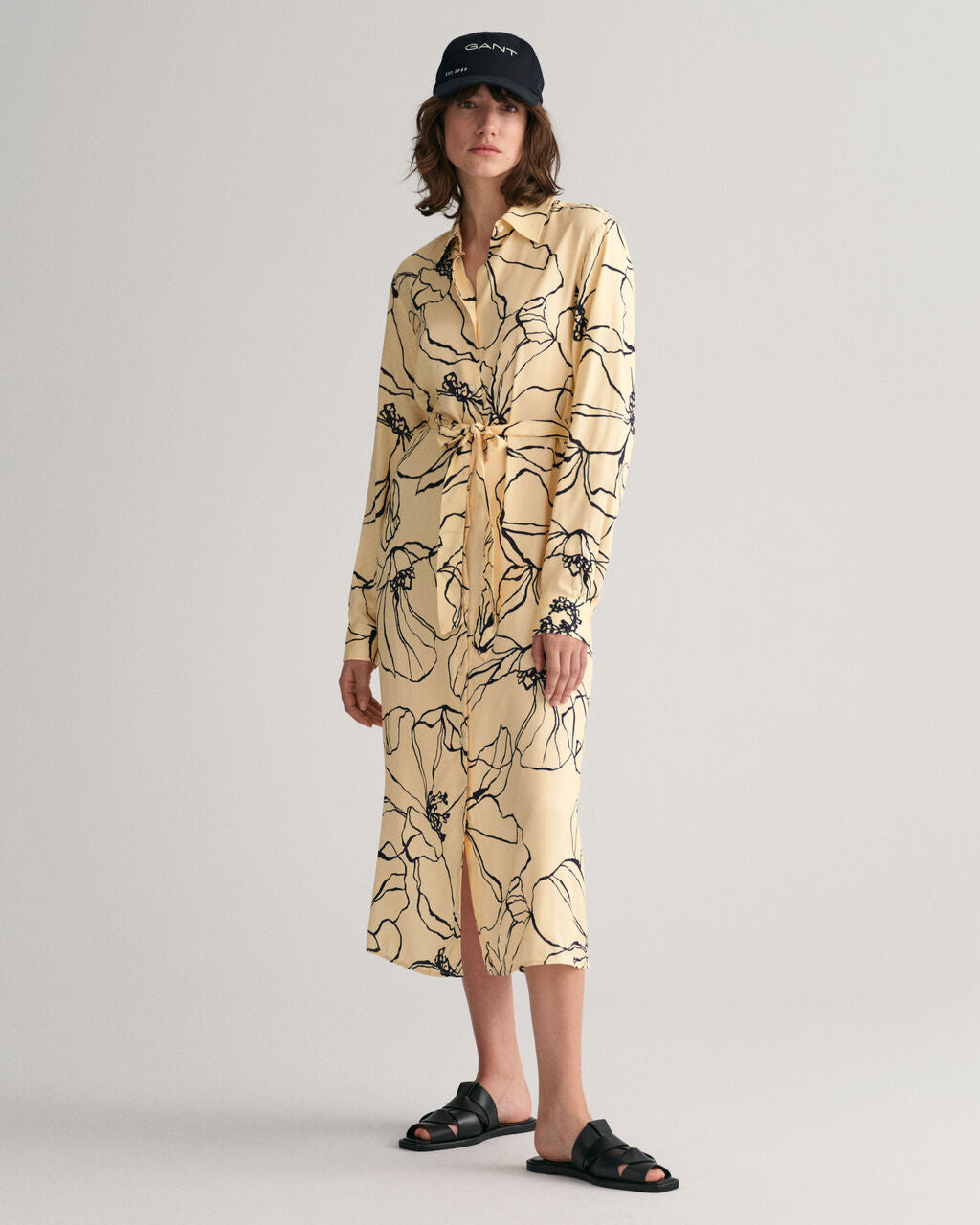 Line Drawing Shirt Dress - Dusty Light Yellow