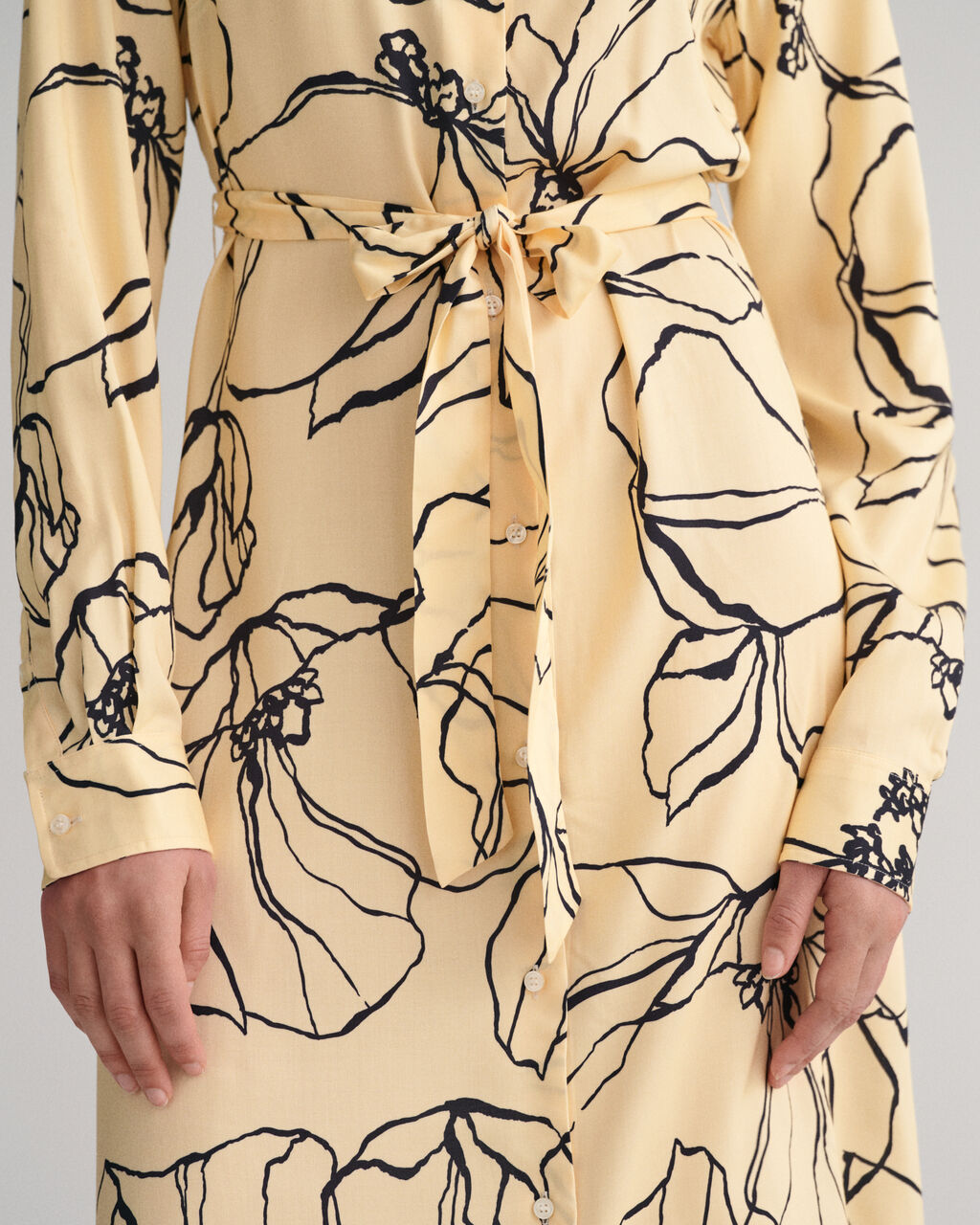 Line Drawing Shirt Dress - Dusty Light Yellow