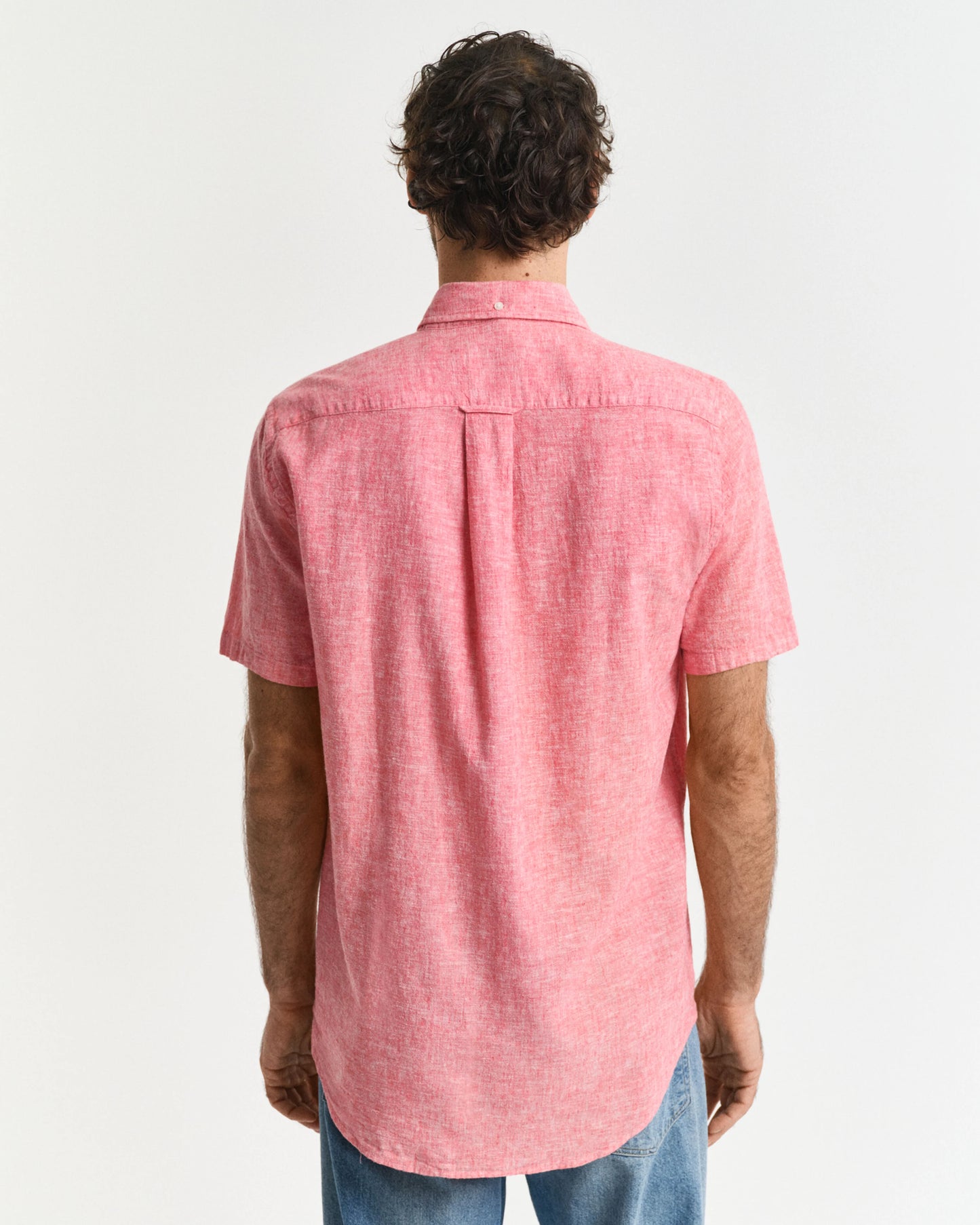 Men's Cotton Linen Short Sleeve Shirt - Sunset Pink