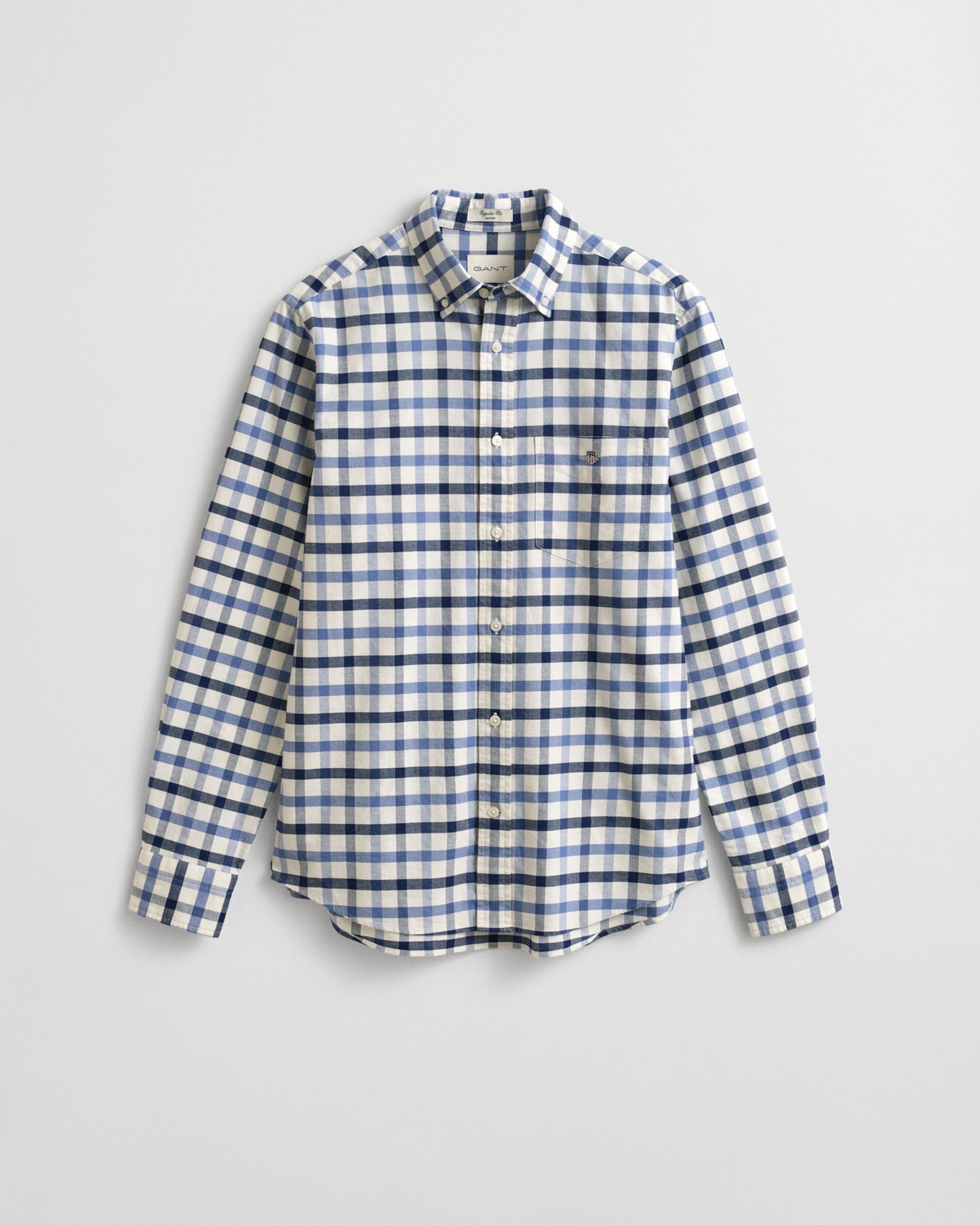 Regular Fit Oxford Check Shirt - Faded Denim