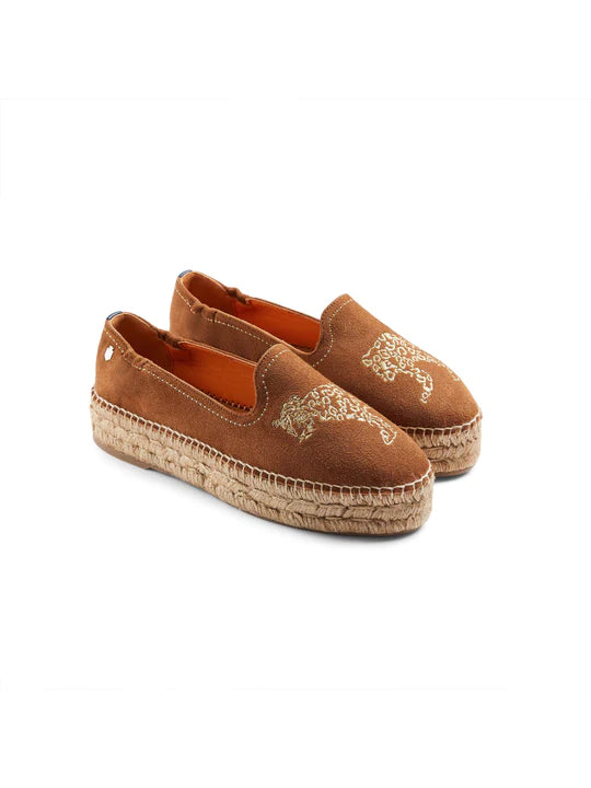 Saint Tropez Embroidered Jaguar Espadrille - Tan Suede - LAST PAIR