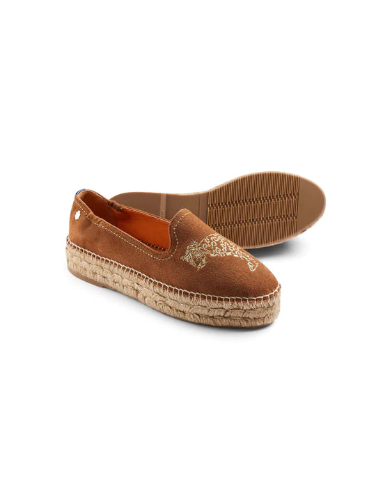 Saint Tropez Embroidered Jaguar Espadrille - Tan Suede - LAST PAIR