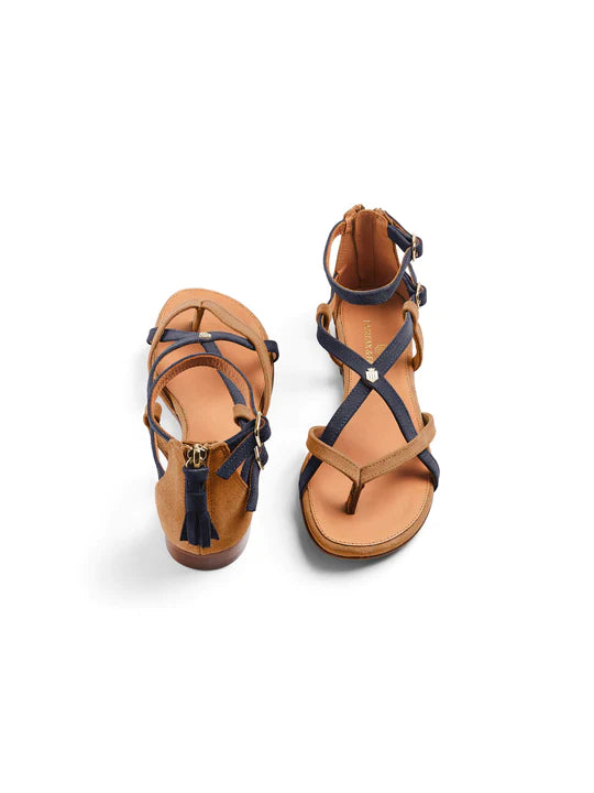 Brancaster Sandal - Tan/Navy Suede