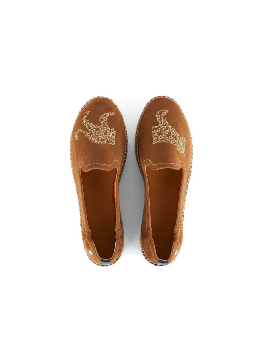Saint Tropez Embroidered Jaguar Espadrille - Tan Suede - LAST PAIR