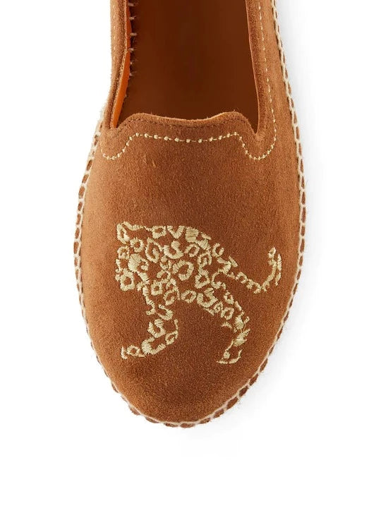 Saint Tropez Embroidered Jaguar Espadrille - Tan Suede - LAST PAIR