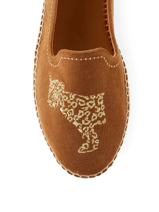 Saint Tropez Embroidered Jaguar Espadrille - Tan Suede - LAST PAIR