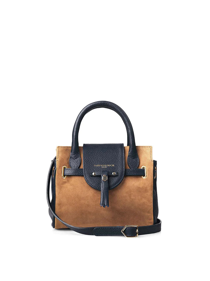 Mini Windsor Handbag - Tan/Navy Suede
