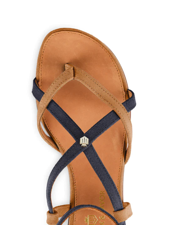 Brancaster Sandal - Tan/Navy Suede