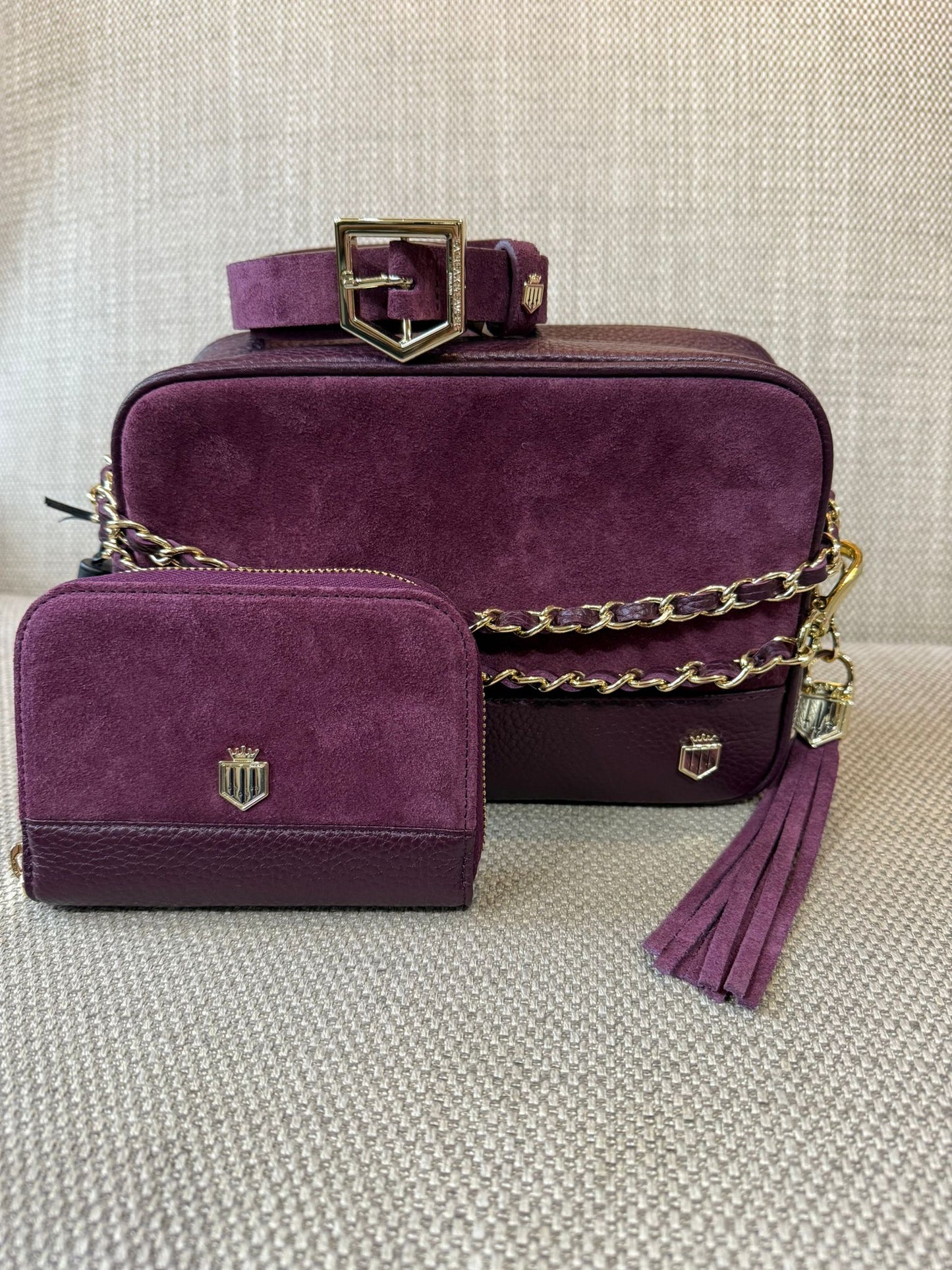 Finsbury Cross Body Bag - Elderberry Suede - PREMIUM STOCKIST EXCLUSIVE