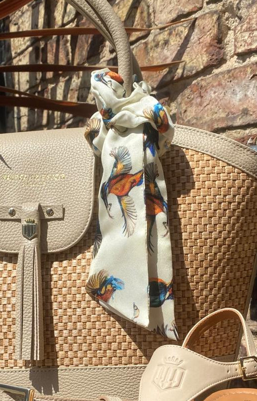 Silk Scrunchie 'Kingfisher' - Cream