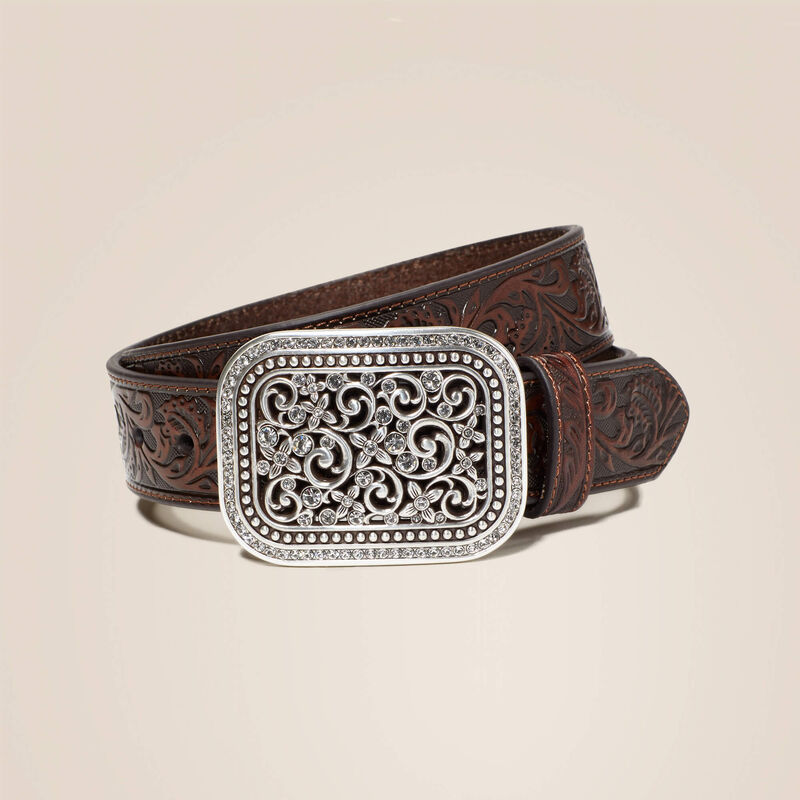 Women's Rhinestone Filigree Belt - Brown